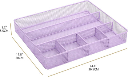 Annova Desk Top Organizer/Storage Tray - Metal Mesh with Dividers for Pens, Desktop Accessories, Bathroom, Kitchen, Makeup and Office Supplies (Large, Light Purple)