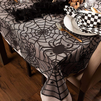 Halloween Tablecloth, Black Spider Web Lace Table Cloth, Gothic Kitchen Decor, Fall-Themed Party Decorations, Spider Web Reusable Home Accent, 54*72 Inches