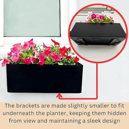 LaLaGreen Wall Planters for Outdoor (2 Pack, 14 Inch) Black Self Watering System Hanging Plant Box Flower Pot, Rectangular Wall Mount Indoor Vertical Living Garden Decoration Window Sill Herb Trendy