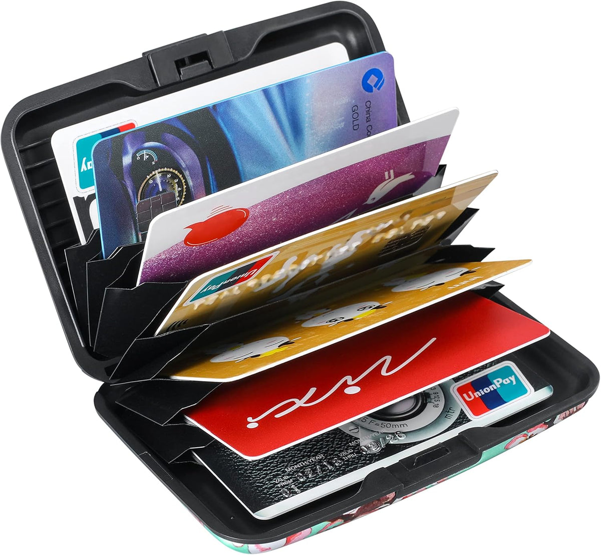 ELFISH Mini RFID Aluminum Wallet Credit Cards Holder Business Card Case Metal ID Case for Men Women（Pink Peach Blossom