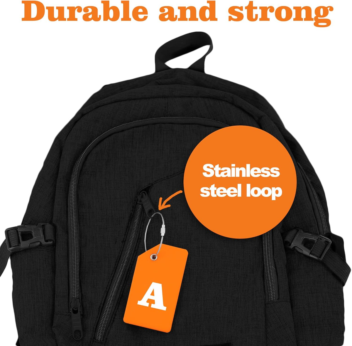 Gostwo 2 Pack Silicone Luggage Tags for Suitcases, 26 Initial Letter Baggage Labels Handbag School Bag Suitcase Instrument Tag with Stainless Steel Loop(Orange)(Letter A)
