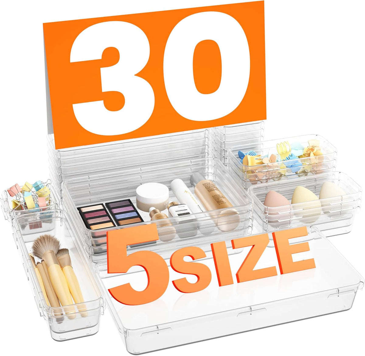 【Military Grade】 Drawer Organizer, 【𝟱𝗦𝗶𝘇𝗲】 Clear Makeup organizer, 【Holds 177 Items】 Bathroom Organizers and Storage, Plastic Desk Organizer Divider, Organizer Bins for Office Vanity A-LUGEI