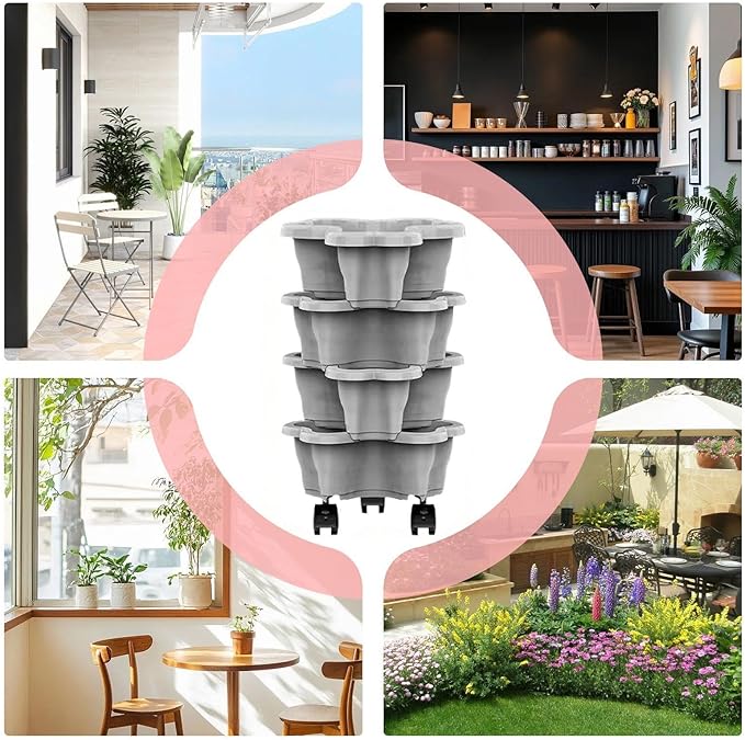 Vertical Planter, Stackable Weatherproof Multi-Tier Stackable Tower Planters, Garden Planters for Strawberry Herb Flower and Vegetable Indoor Outdoor
