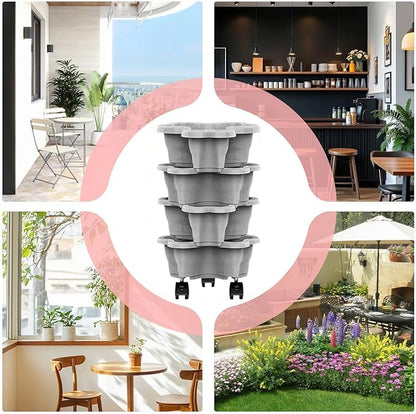 Vertical Planter, Stackable Weatherproof Multi-Tier Stackable Tower Planters, Garden Planters for Strawberry Herb Flower and Vegetable Indoor Outdoor
