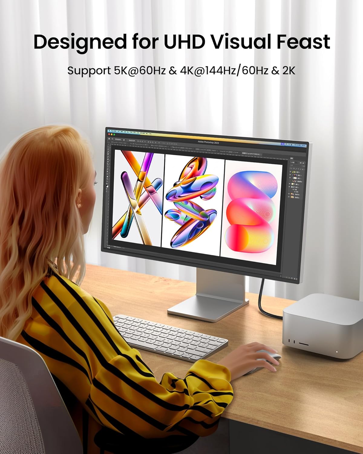 Silkland USB C Monitor Display Cable Right Angle 5FT [5K/4K@60Hz 8K@30Hz], 90 Degree USB C 3.2 Gen 2x2 Video Cable, 20Gbps Data Transfer, 240W Fast PD Compatible for MacBook Pro, iPad, iPhone 16
