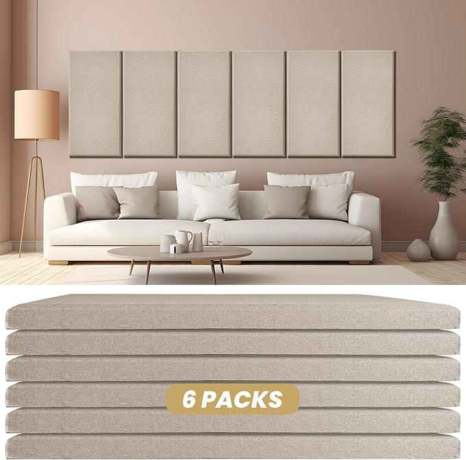 6 PCS Acoustic Panels, Large Soundproof Wall Panels, Professional Fiberglass