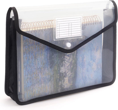 Plastic Expanding File Folder, Transparent envelopes with Snap Closure, No Dividers, Large Capacity, Fit Letter/A4 Size (Black)