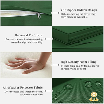 3 Pack Outdoor Replacement Cushions,36L x 18W x 3H,18L x 18W x 3H inch, High-Elastic Replacement Sponge for 4-Seater Water-Resistant Patio/Sofa with Removable Covers (Green)
