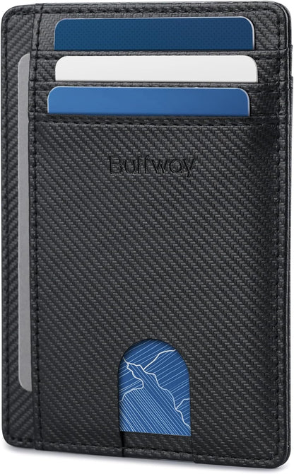 Buffway Slim Minimalist Front Pocket RFID Blocking Leather Wallets for Men and Women - Peak Black