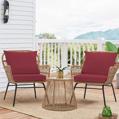 Outdoor Chair Cushions 4 Set, 22 x 22 x 4IN, Patio Deep Seat Cushion for Patio Furniture, Waterproof & Fade Resistant Thick Deep Seating Pads for Outside Wicker Ratten Chair Sofa Couch,Burgundy