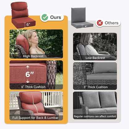 Outdoor Cushion Set for Patio Furniture, UV Resistant, Water Resistant - 6 Inch Thick Dual Layer Back Support Cushions– 24x24 Inch Patio Seat Covers for Chair/Sofa/Couch | Red | 3-Pack |