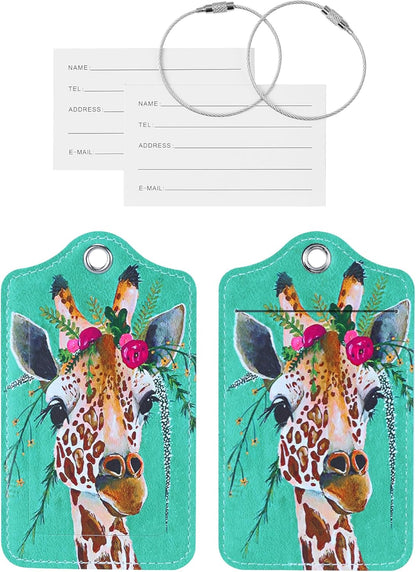 Luggage Tags for Suitcases, 2 Pack Cute PU Leather Suitcase Tag Identifiers TSA Approved with Stainless Steel Loop and Address Card for Baggage Tag for Cruise Airport Travel Essentials by Chelmon