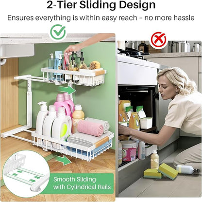 Kitstorack Under Sink Organizer, 2 Packs 2 Tier Under Sink Organizers and