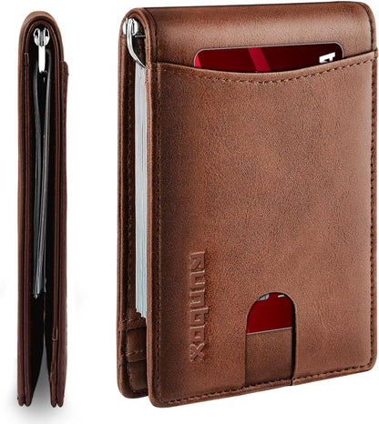 Slim Money Clip Wallets for Men RFID Blocking 11 Card Holder Minimalist Small Thin Carbon Leather Bifold Mens Front Pocket Wallet Gift Box