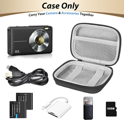 Digital Camera Case for CAMKORY, KODAK PIXPRO FZ45/FZ55, Canon IXUS 285 HS, Lecran, Small Travel Compact Camera Holder with Mesh Pocket for Accessories SD Card (Black-PU)