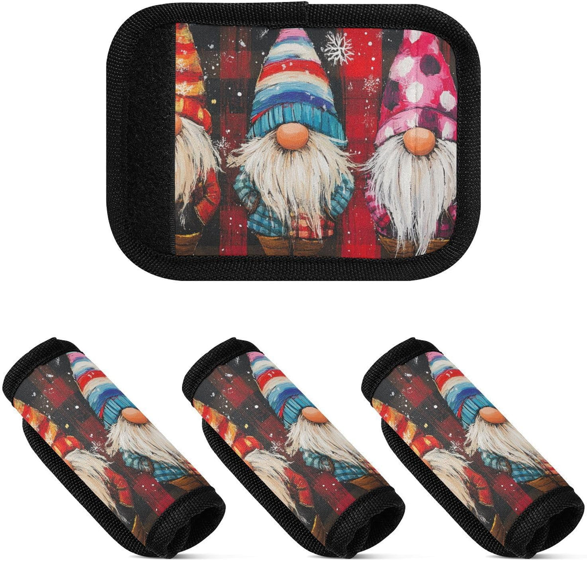 Christmas Gnome Snowflake Plaid 2 Pack Luggage Handle Wraps Covers for Suitcase Identifiers Bag Tags Travel Accessories