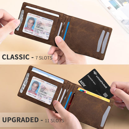 Slim Money Clip Wallets for Men RFID Blocking 11 Card Holder Minimalist Small Thin Carbon Leather Bifold Mens Front Pocket Wallet Gift Box