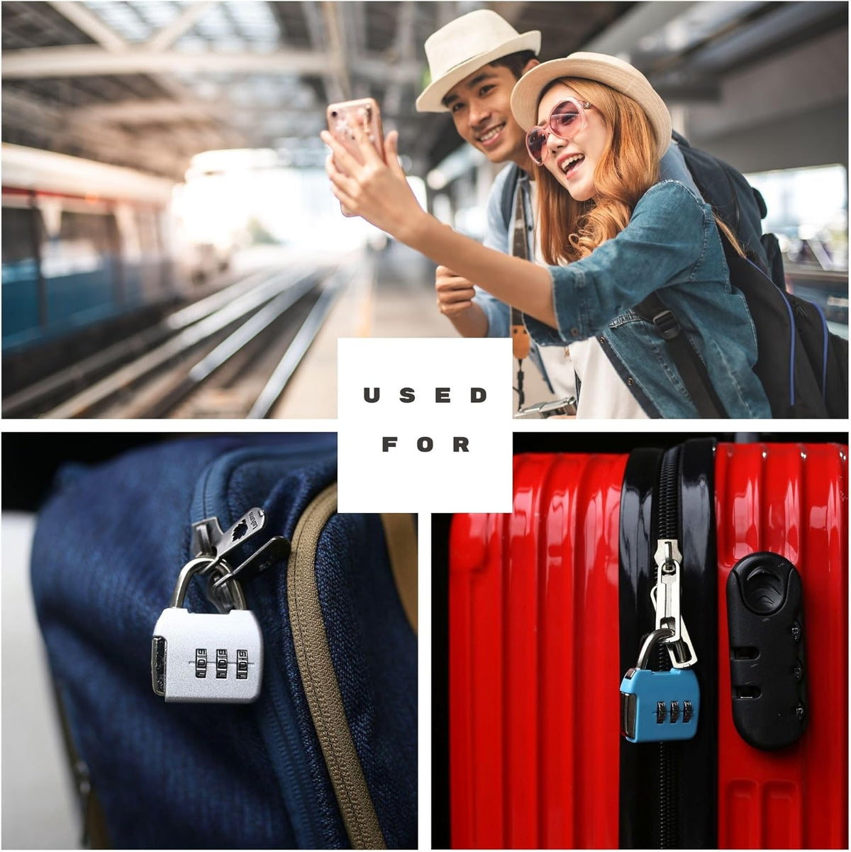 Small Combination Luggage Locks, 3 Digit Combination Padlock, Travel Lock with Code, Small Combo Lock for Locker, Suitcase, Zipper, Tool Box, Backpack, Bag (Black+Silver, 2-Pack)