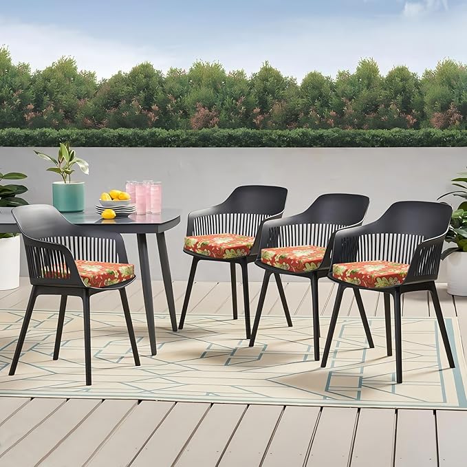 Outdoor Chair Cushions Set of 2, 18.5 x 16 Inch Patio Chair Cushions, Water Resistant, Non-Slip Ties(Floral)