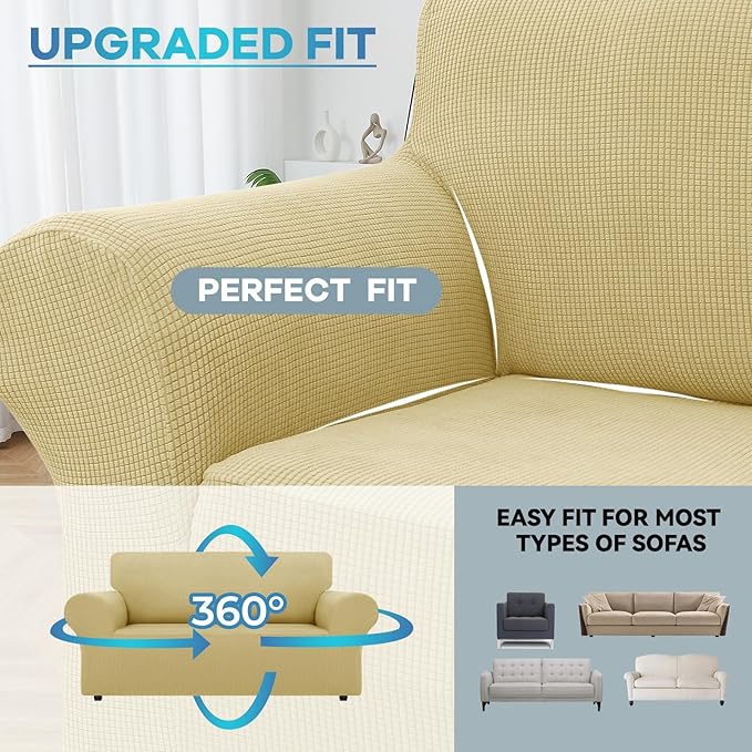 LURKA Stretch Loveseat Sofa Slipcovers 1 Piece Couch Covers for Sofa Furniture Protector Full Sofa Covers with Elastic Bottom for Kids and Dog (Champagne, Medium)