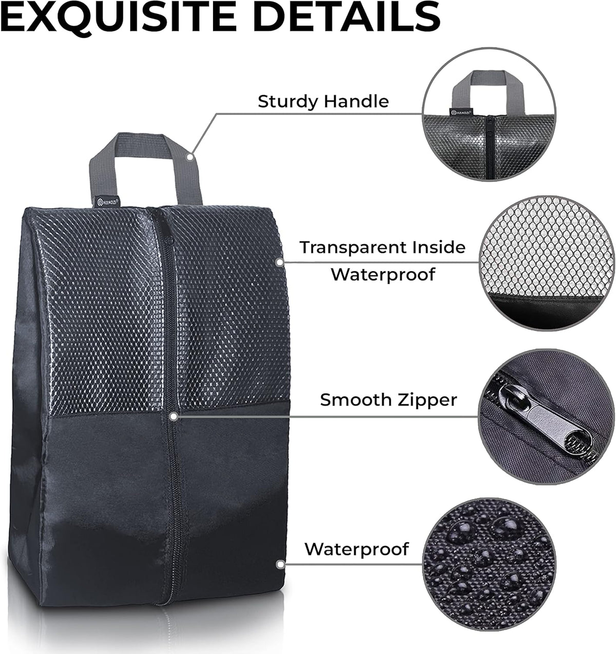 Shoe Bags For Travel, Used As For Storage or Shoe Travel Bag, Space Saving When Travelling With This Travel Shoe Bags For Packing, Featuring Waterproof Nylon Sneaker Bag (Black, 2 Pack, Medium)