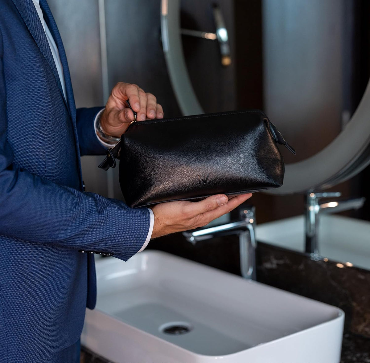 NV Holders Premium Genuine Leather Toiletry Bag for Men - The Ultimate Travel Dopp Kit and Hygiene Organizer, Perfect Men's Toiletry Travel Bag (Black)