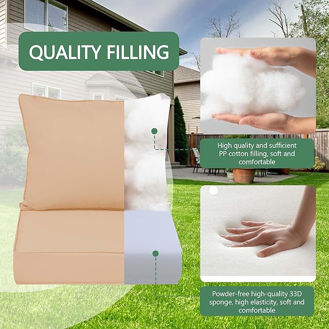 Outdoor Chair Cushions 4 Set,24 x 24 x 5IN, Patio Deep Seat Cushion for Patio Furniture, Waterproof & Fade Resistant Thick Deep Seating Pads for Outside Wicker Ratten Chair Sofa Couch,Beige