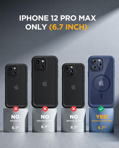 Miracase Magnetic for iPhone 12 Pro Max Case [Compatible with MagSafe] Full-Body Phone case with Built-in Glass Screen Protector& Camera Protector, Military Drop Proof 12 Pro Max Cover, Blue