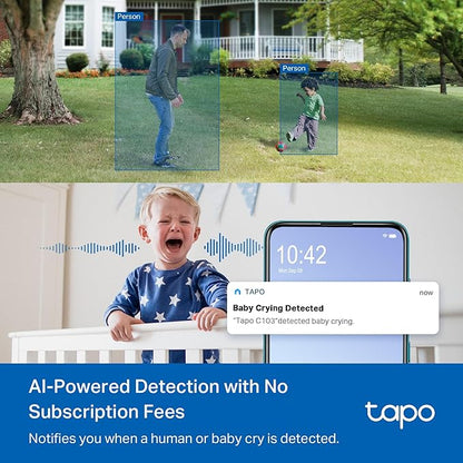 Tapo 2K Indoor/Outdoor Pan/Tilt Wired Security Camera - Baby Monitoring, Person & Baby Cry Detection, 360° Motion Tracking, Night Vision, No-Subscription Local Storage or Optional Cloud, C216 (2-Pack)