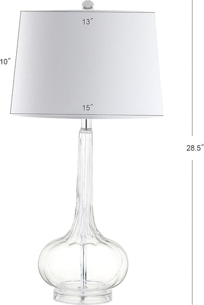 JONATHAN Y 28.5" Clear Glass Teardrop LED Table Lamp Set of 2 for Living Room Bedroom Nightstand, White Linen Shade Modern Transitional Bedside Desk Lamp (JYL1079C-SET2)