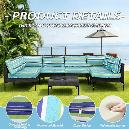 Patio Furniture Cushions,14Pieces Water-Resistant Outdoor Replacement Cushions,Sectional Sofa Cushions for Fits 6-Seats Rattan Wicker Patio Conversation Sets(Aurora Colours)