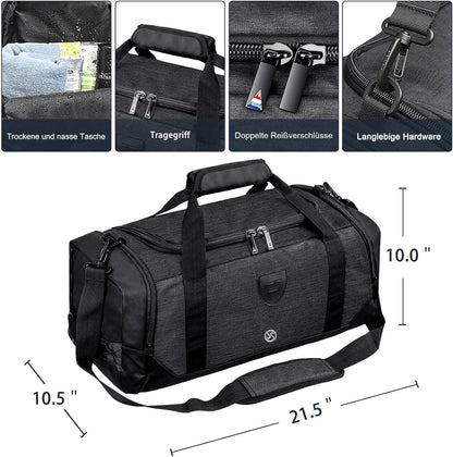 Gym Duffle Bag Backpack Waterproof Sports Duffel Bags Travel Weekender Bag for Men Women Overnight Bag with Shoes Compartment Black-Perfect Fathers Day Gifts for Dad/Men/Husband