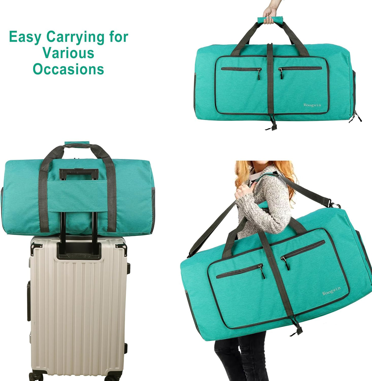 Woogwin Travel Duffel Bag Large Foldable Waterproof Overnight Bag for Beach Swim Bags Pool Sports Gym