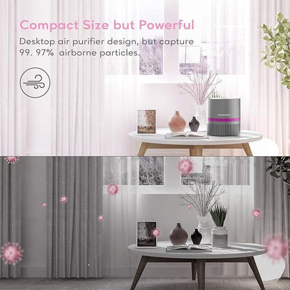MEGAWISE Air Purifier for Home Bedroom Small Room Office, 3-IN-1 Filtration Air Cleaner for Smoke, Dust, Pet Dander, 100% Ozone Free, Available for California