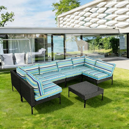 Patio Furniture Cushions,14Pieces Water-Resistant Outdoor Replacement Cushions,Sectional Sofa Cushions for Fits 6-Seats Rattan Wicker Patio Conversation Sets(Aurora Colours)
