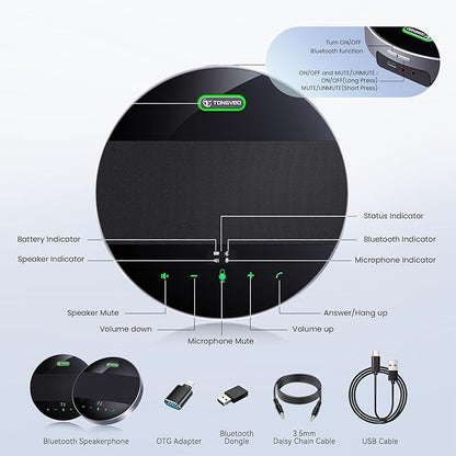 TONGVEO 2-in-1 Conference Speaker and Microphone, Daisy Chain Wireless