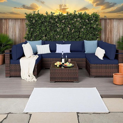 14 Piece Outdoor Replacement Cushions for Patio Furniture, Water-Resistant Sectional Sofa Cushions,Fits 6-seat Sectional Rattan Conversation Set,Liner and Cover (Navy Blue)