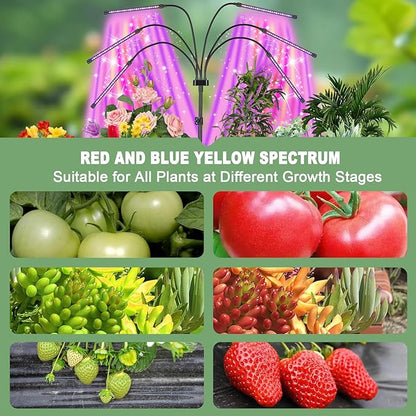 Grow Lights for Indoor Plants, LED Grow Light Stand, Red Blue Yellow Full Spectrum Plant Lamp with Adjustable Tripod, Color Changing Dimmable Vegetative Lamp with Auto On Off Timer (Type A)