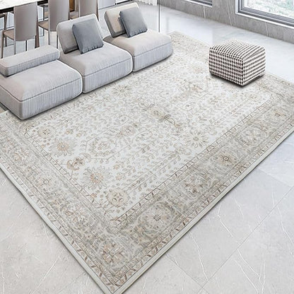 7x9 Area Rugs for Living Room,Thin Washable Rug, Non-Slip Foldable Area Rug for Bedroom, Dining Room, Home Office, Cream