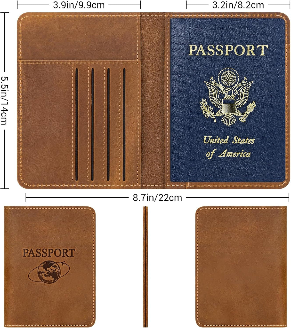 BIAOTIE Premium Leather Passport Holder Covers, Rfid Travel Wallet Passport Document Holder, Travel Essentials Wallet Cover Case for Men and Women (Light Brown)