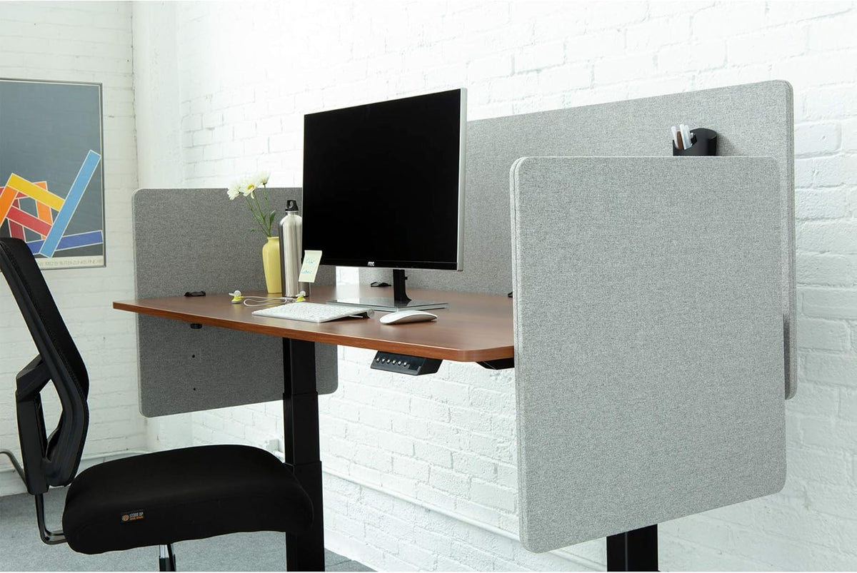 Stand Up Desk Store ReFocus Clamp-on Acoustic Desk Divider Privacy Panel That Reduces Noise and Visual Distractions (Cool Gray, 59" x 23.6", 23.6" x 23.6", & 23.6" x 23.6")