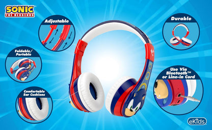 Sonic The Hedgehog Bluetooth Headphones for Kids, Wireless Headphones