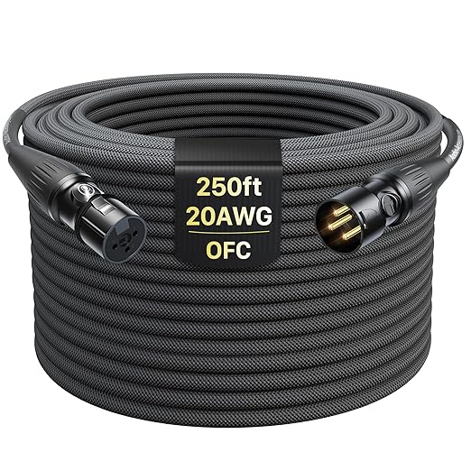 XLR Cables 250ft 1 Pack, Professional Gold-Plated Rean Connectors from Neutrik