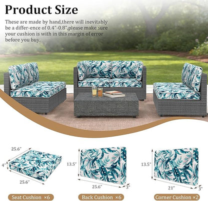 14 Pcs Outdoor Replacement Cushions for Patio Furniture, All Weather Water Resistant Cushion for 6 Seat Rattan Wicker Sectional Patio Conversation Sets and Couch (Lelf)