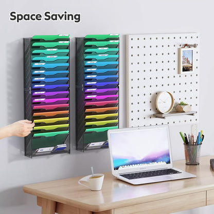 samstar 2 Pack 16 Tier Wall File Organizer Hanging Wall File Holder Wall Mount Paper Folder Organizer, Magazine Rack, Pack of 2