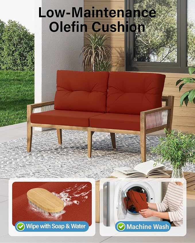 YEFU Olefin Outdoor Chair Cushions: Fade Resistant Outdoor Seat Cushion 24 x 24 - All Weather Patio Furniture Cushion with Ties - Deep Seat Patio Cushions for Chair Sofa Couch(Burnt Orange)