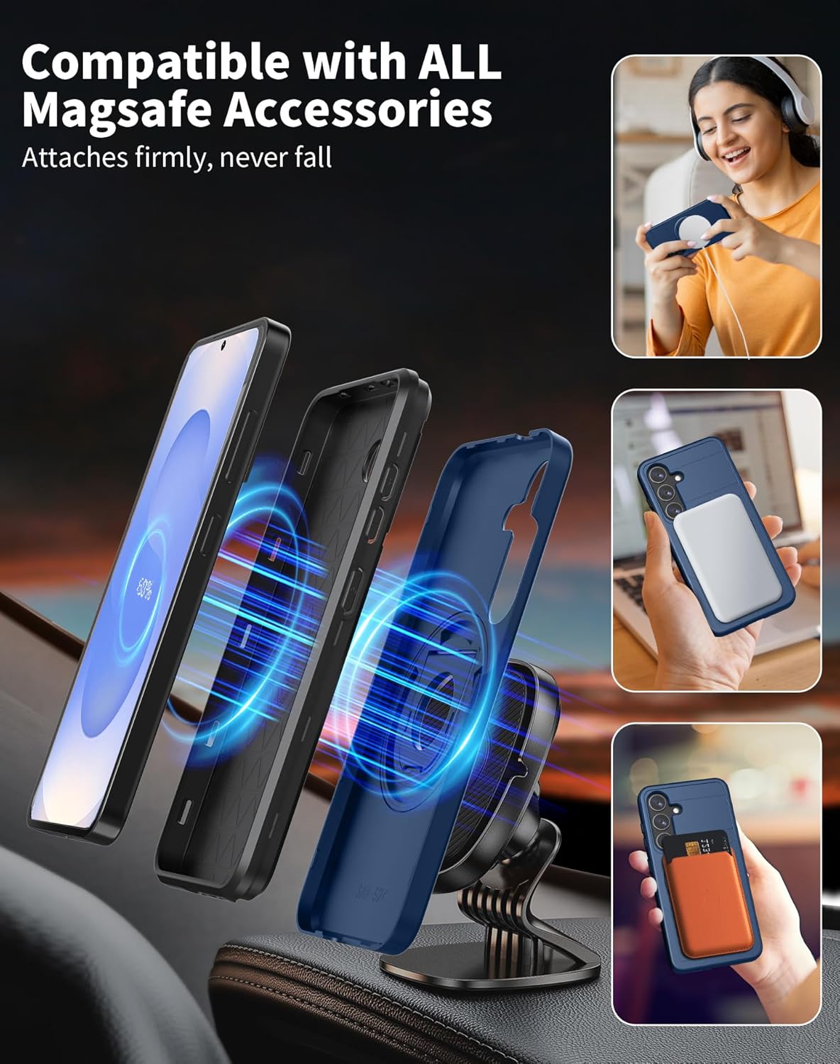 for Samsung Galaxy S25 Plus Case Magnetic Compatible with MagSafe Wireless Charging,with Screen Protector,for S25+Plus Case with Stand Ring Anti-Scratch Shockproof Heavy Duty Protection Blue