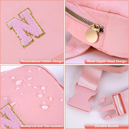 Personalized Belt Bag for Women Girls - Fashion Mini Waist Packs with Adjustable Strap - Trendy Travel Fanny Pack Crossbody Bags with Initial Letter - Teen Gifts | Peach,N