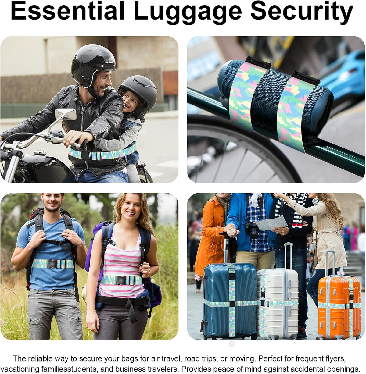 2 Pack Luggage Straps, Adjustable Cute Printing with Combination Lock Luggage Straps for Women Men Travel School Business Trips-Camouflage