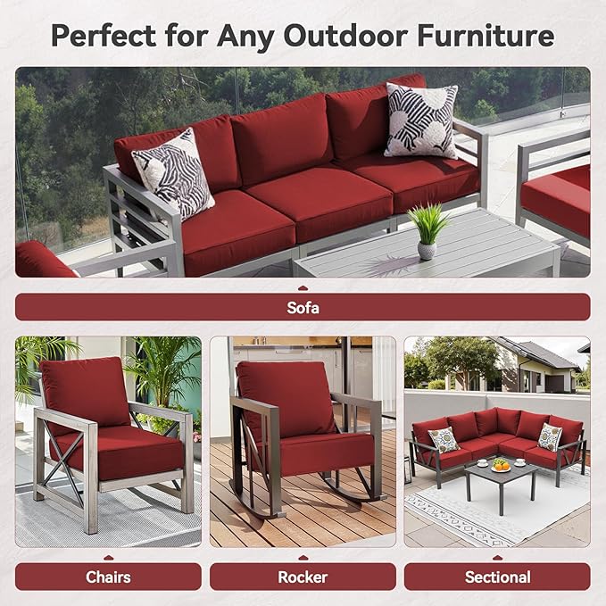 6" Thick Outdoor Cushions 22x24x6, 9-Set Deep Seat Patio Cushions with Removable Cover, Waterproof & Fade Resistant Replacement for Wicker Chair, Loveseat, Sofa - Red